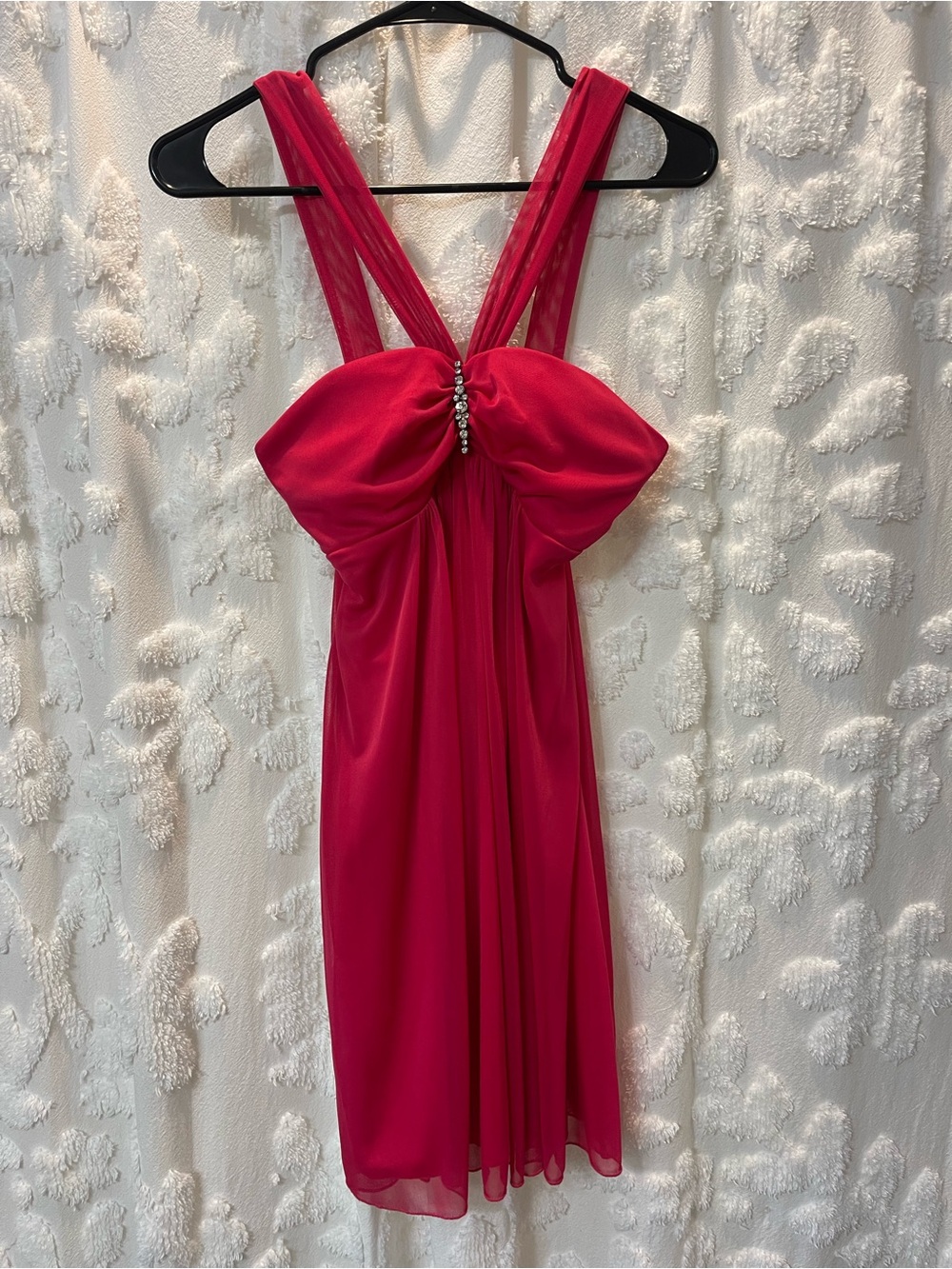 Pink B Darlin mini dress with bow detail and rhinestones
